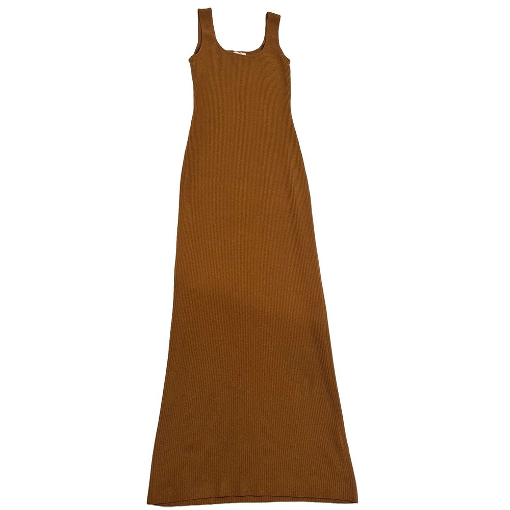 Camila Coelho Brown Ribbed Knit Maxi Dress Scoop Neck Tank Bodycon Small